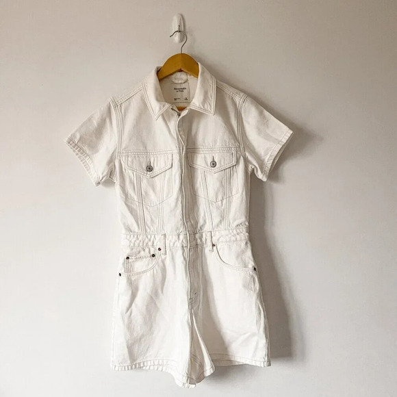 Abercrombie & Fitch Denim Romper Cream  White Size Small - Picture 5 of 9